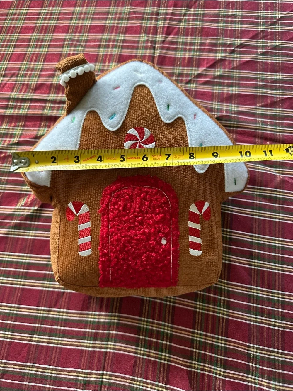 Holiday Gingerbread House Plush Decoration - Brown & Red